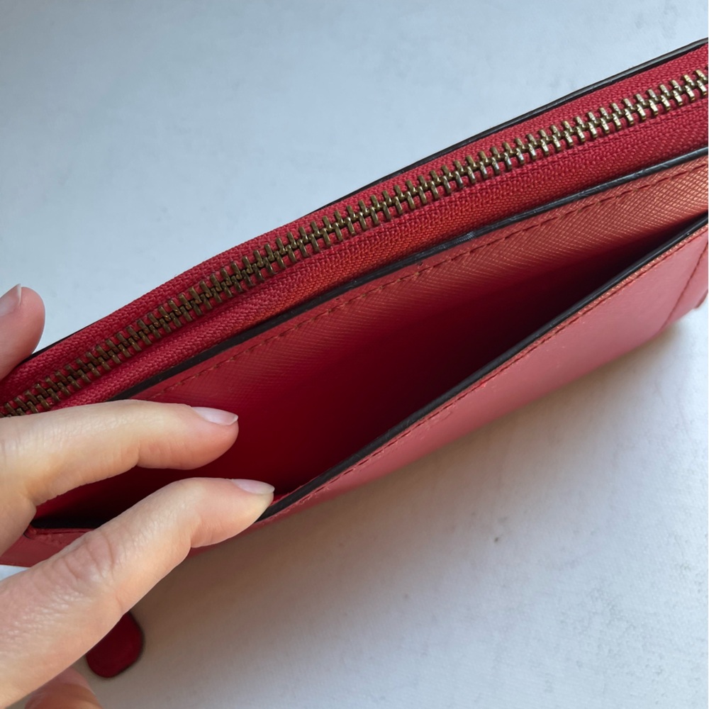 Coach Red Saffiano Leather Long Continental Zippy Wallet ID Cards Pockets - Picture 3 of 12